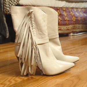 Solid Color Leather Pointed Toe Short Boots